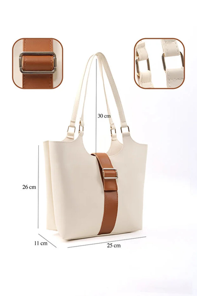 Brown Faux Leather Snap Closure Crossbody Hand Bag Single Compartment Shoulder, Arm and Handbag White