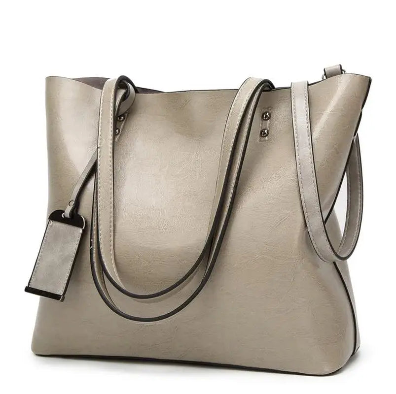 Waxing Leather Bucket Bag Simple Double Strap Handbag Shoulder Bags for Women 2024 All-Purpose Shopping Tote Sac Bolsa Feminina