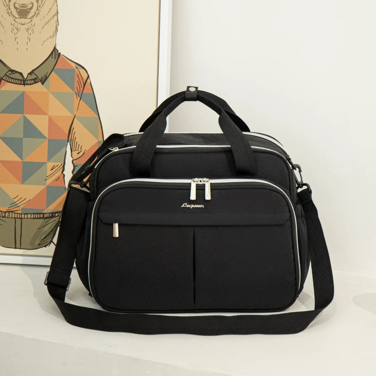 New Maternity Mommy Travel Bag Black Shoulder Bag Handbag Tote Dry and Wet Separation Baby Diaper Stroller Bag