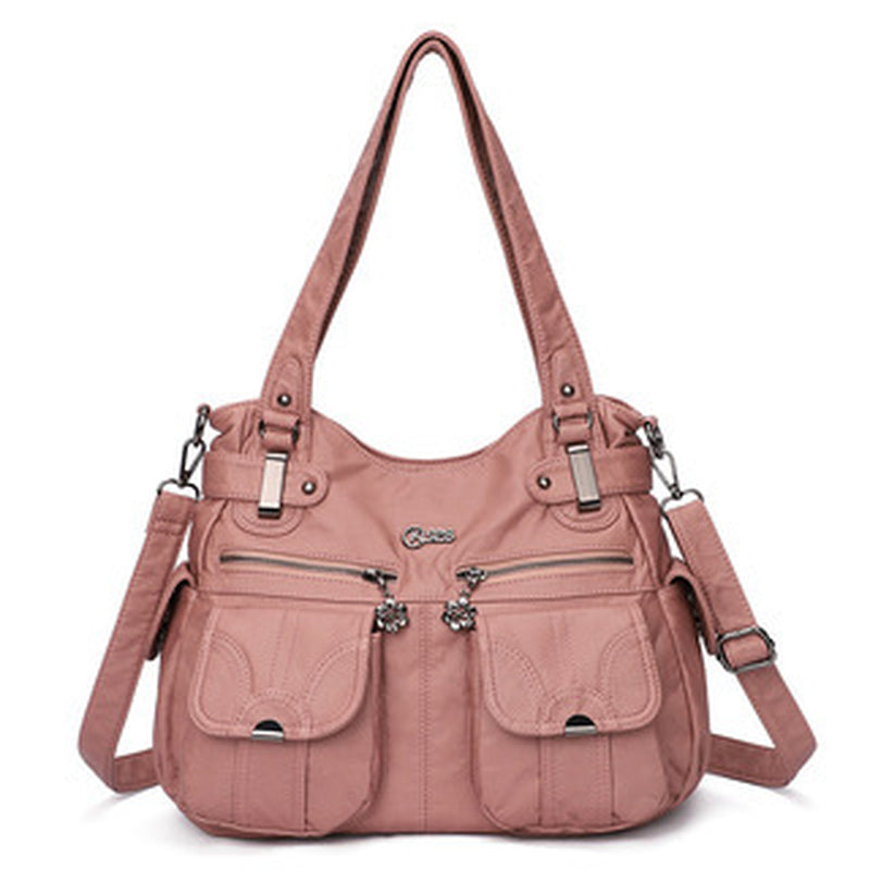 Fashion Ladies Soft Leather Portable Messenger Bag Crossbody Bags for Women Zipper Pocket Soft Casual Tote