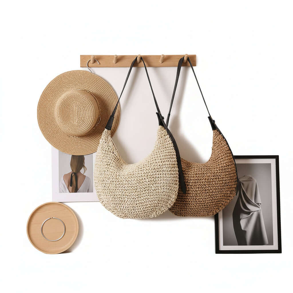 Asymmetric Straw Shoulder Bag Woven Bag Solid Color