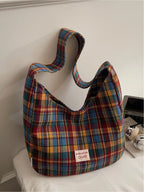 Retro Plaid Underarm Bag, Spring/Summer Textile Shoulder Bag, Crossbody Tote Bag, Casual Fashion Bag, Multi-Color Versatile Casual Large Capacity Bag, Suitable for Dates, Commuting, Shopping, and Compatible with Everyday Accessories