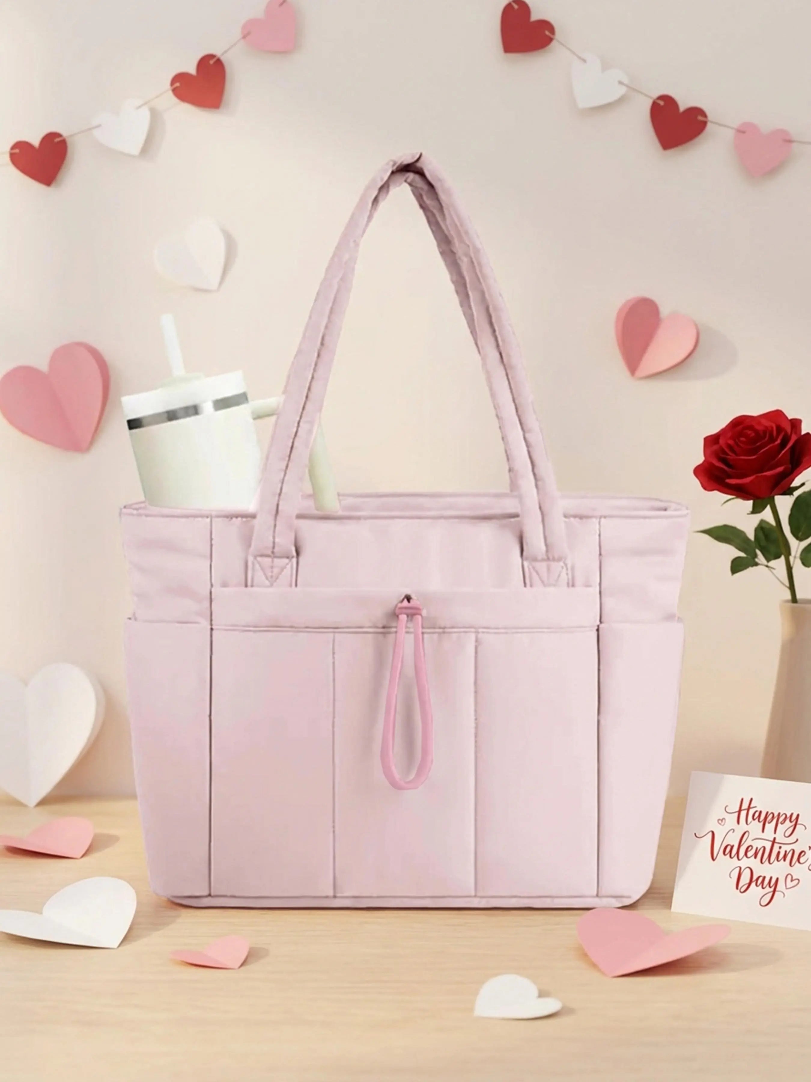 〖Valentines Day〗Insulated Tote Bag with Cup Holder & Laptop Compartment, Everyday Tote, Travel Work Care Bag for Women, All Seasons Casual Style Tote Purses