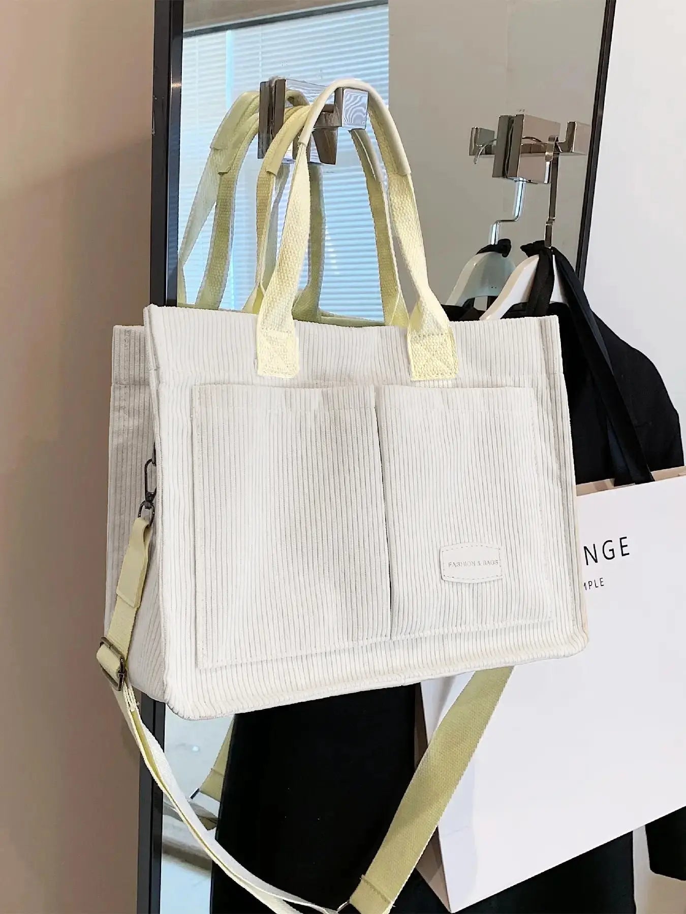 Summer Everything Tote Bag for Women, Plain/Cherry Pattern Work Bag, Everyday Shoulder Bag, Trendy Versatile Commuting Bag, Girl Large Beach Bags