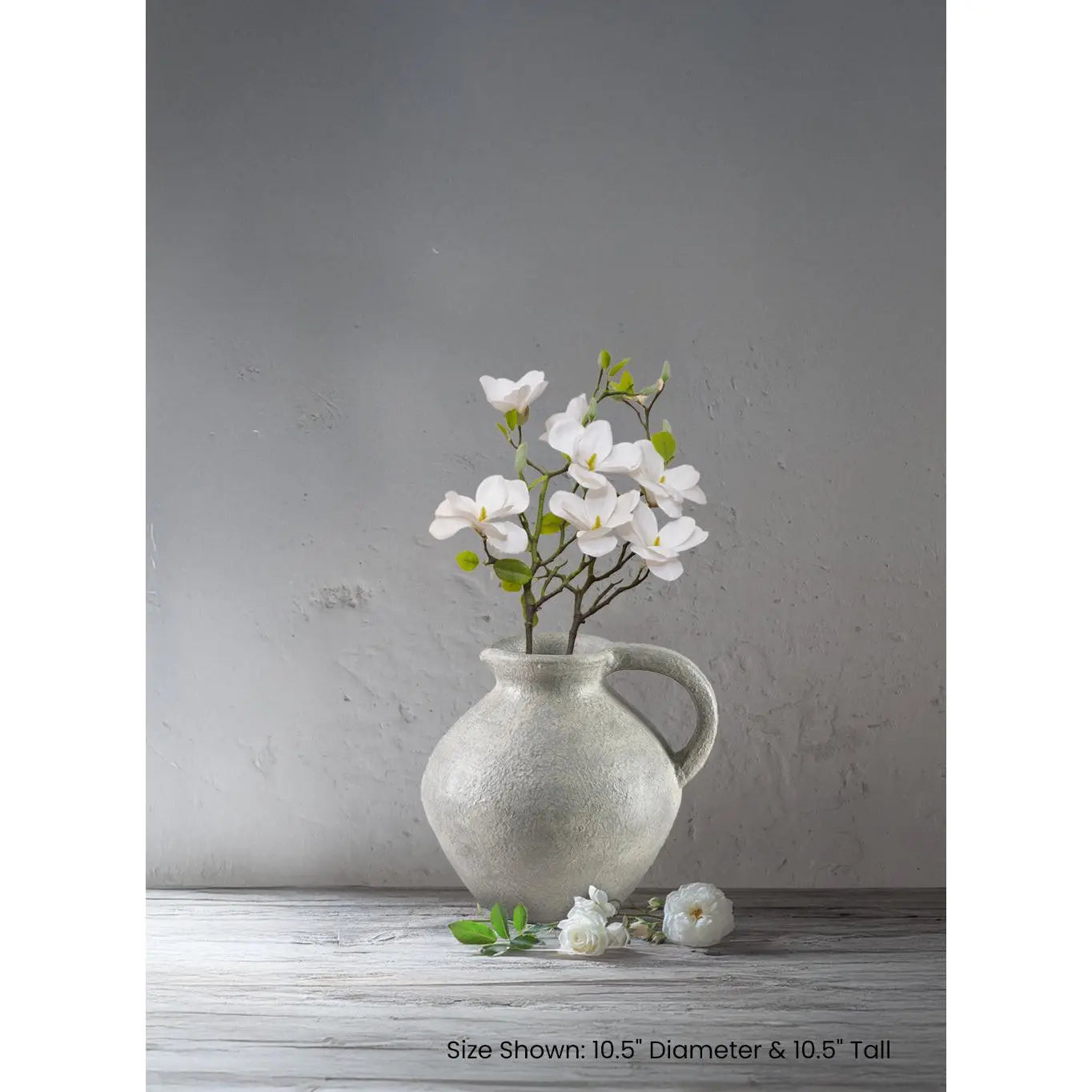 Serene Spaces Living Gray Ceramic Jug Vase 10.5 Diameter & 10.5 Tall Vintage Pitcher Design Stone like Texture Exotic Vase for Long Stemmed Flowers
