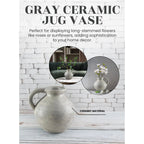 Serene Spaces Living Gray Ceramic Jug Vase 10.5 Diameter & 10.5 Tall Vintage Pitcher Design Stone like Texture Exotic Vase for Long Stemmed Flowers