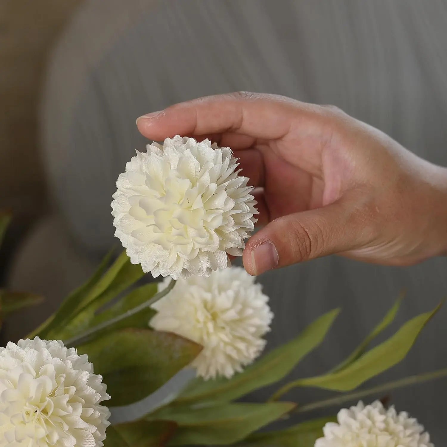 10-Pack Ultra Realistic Faux Silk Pompon Mum Artificial Flowers for Vase – Perfect DIY Bouquet, Table Centerpiece, Wedding, Home & Coffee Table Decor (Vase Not Included)