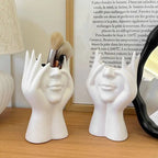 White Vinyl Face Vase Boho Minimalism Decorative Modern Nordic Flower Vases for Home Living Room Office Book Shelf Decor