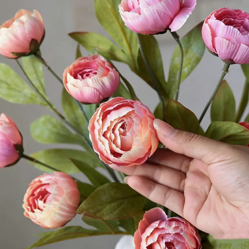 6-Piece Set of Imitation Silk Peony Flower Vase Decoration -4 Simulated Peony Branches with Stems DIY Bouquet Center Decoration, Wedding Filling Arrangement, Bathroom Decoration Table Ornaments
