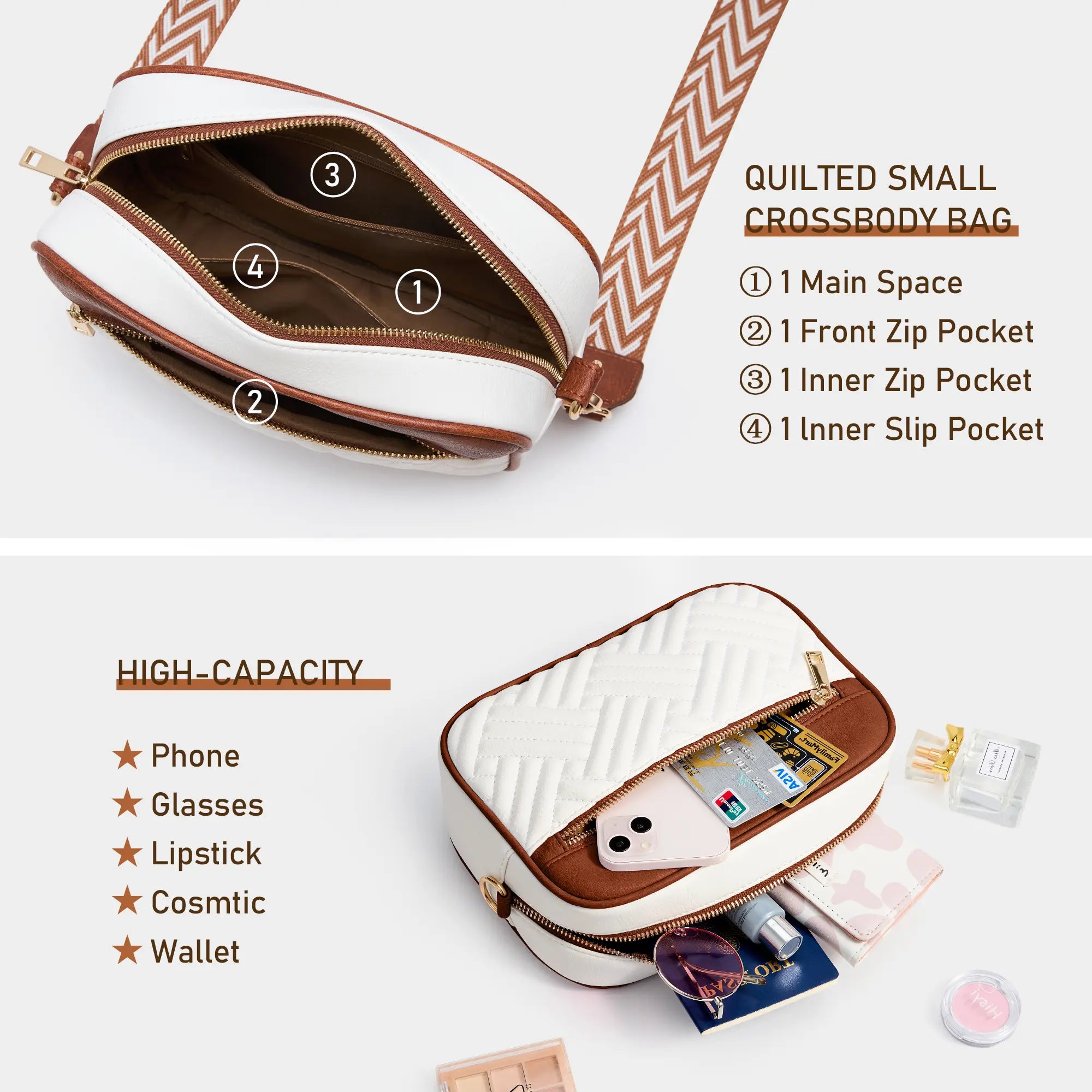 KALIDI Trendy Quilted Crossbody Bag for Women | Lightweight Vegan Leather Shoulder Purse with Adjustable Strap for Travel & Everyday Use