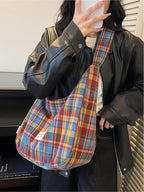 Retro Plaid Underarm Bag, Spring/Summer Textile Shoulder Bag, Crossbody Tote Bag, Casual Fashion Bag, Multi-Color Versatile Casual Large Capacity Bag, Suitable for Dates, Commuting, Shopping, and Compatible with Everyday Accessories