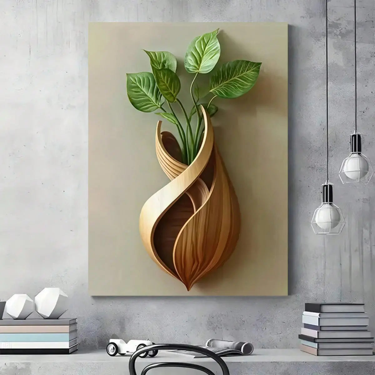 1PC Framed Canvas Modern Leaf Vase Minimalist Art, Clean Design, Premium Canvas, Ideal for Contemporary Living Room, Office, or Home Decor, Perfect for Modern, Elegant Spaces