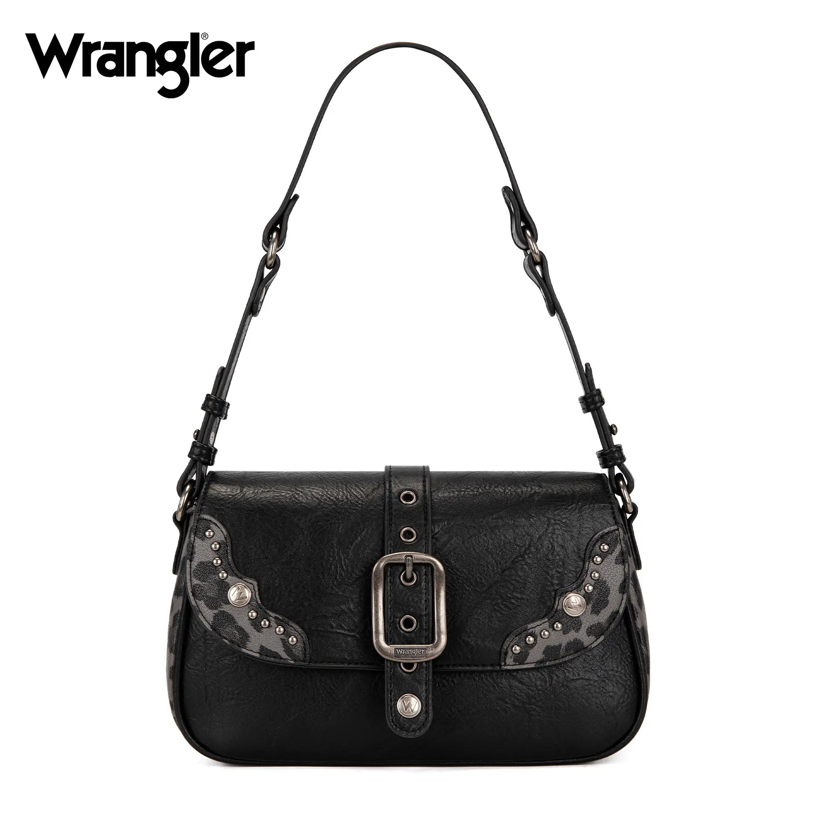 Wrangler Shoulder Bag for Women Leopard Hobo Purse Underarm Handbag with Buckle, Studs & Crossbody Strap