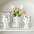 White Vinyl Face Vase Boho Minimalism Decorative Modern Nordic Flower Vases for Home Living Room Office Book Shelf Decor