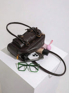 Retro Style Double Pocket Handbag, Fashionable Underarm Shoulder Bag with Pendant, Simple and Versatile Single Shoulder Baguette Bag, Niche Design Suitable for College Students, Office Workers Daily Commuting, Casual Fashion Bag, Etc.