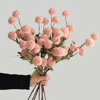 Decorative Silk Mum Bouquet-Shaped Artificial Flowers, 6/12 PCS Mix Color Indoor Faux Ping-Pong Ball Snowball Pom-Pom Bouquets (No Vase) for Home, Wedding Decor