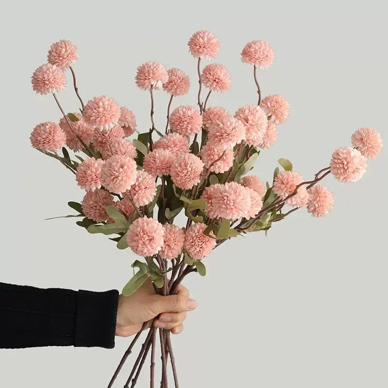 Decorative Silk Mum Bouquet-Shaped Artificial Flowers, 6/12 PCS Mix Color Indoor Faux Ping-Pong Ball Snowball Pom-Pom Bouquets (No Vase) for Home, Wedding Decor