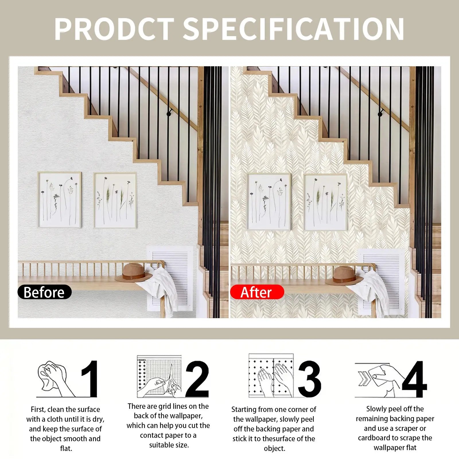 Beige Plant Pattern Peel and Stick Self-Adhesive Wallpaper - Waterproof Removable Oil-Proof | Easy to Cut Self-Adhesive Wall Sticker for Living Room, Kitchen & Bedroom Modern Decor Floral Wallpaper Peel and Stick