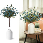 Artificial Flowers in Vase for Centerpieces: Vase with 12 Stems of Mums Kiku Flowers Eucalyptuses Faux Pom Poms Floral Arrangements for Kitchen Island Entryway Table