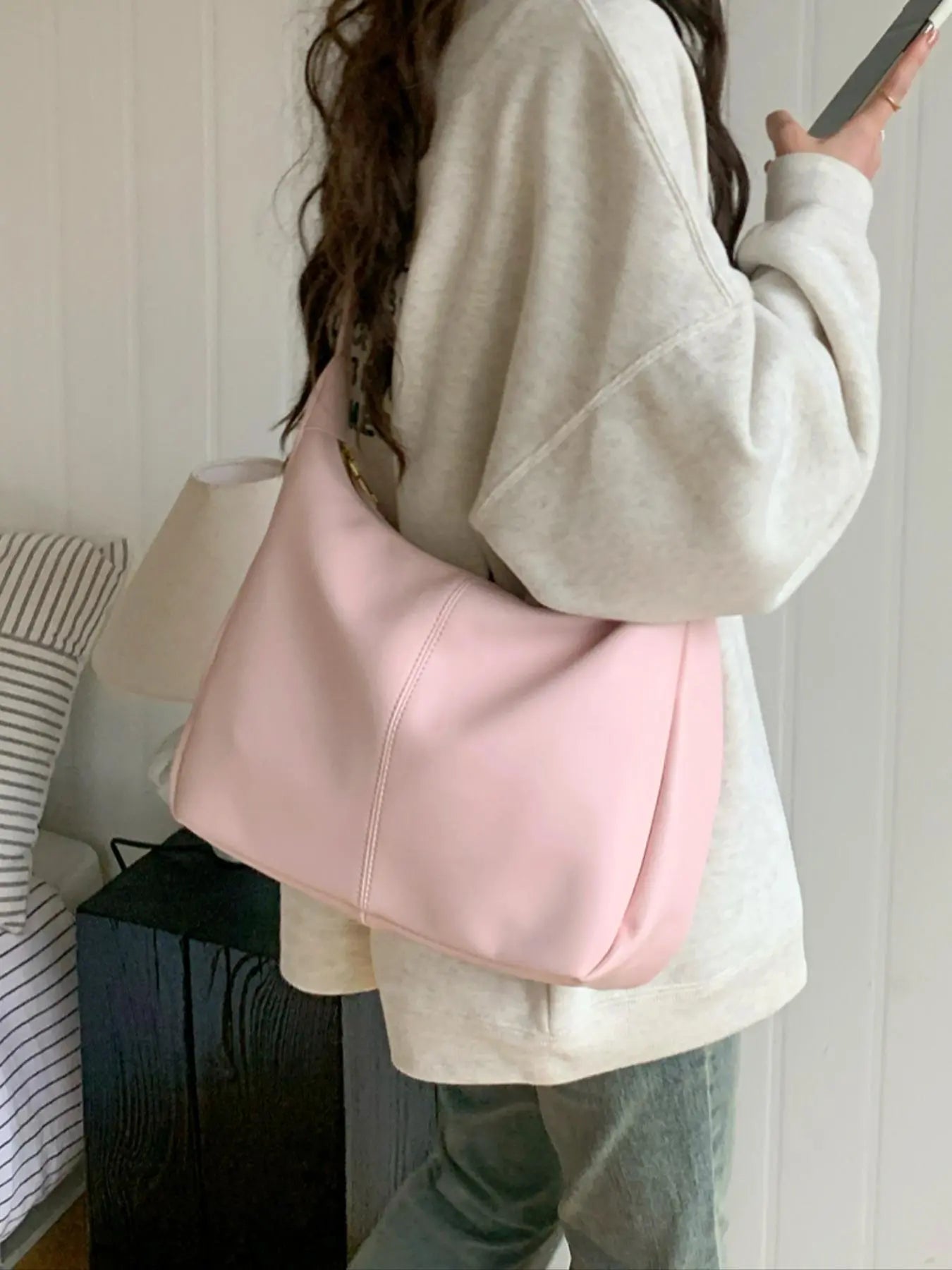 Women'S Solid Color Shoulder Bag, Back to School, Fashion Bags, Fashionable Large Capacity Crossbody Bag for Daily Used, Casual Trendy Versatile High-Quality Daily Commuting Bag, Hobo Shoulder Bag, Crossbody Shoulder Handbag, Daily Commuter Bag
