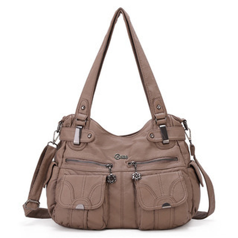 Fashion Ladies Soft Leather Portable Messenger Bag Crossbody Bags for Women Zipper Pocket Soft Casual Tote
