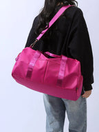 Women'S Fashion Large Capacity Travel Bag, Solid Color Letter Patch Zipper Pocket Travel Bag, Casual Lightweight Travel Bag for Gym & Short Business Trips, Durable Travel Duffels, Gym Bag, Travel Duffle Bag