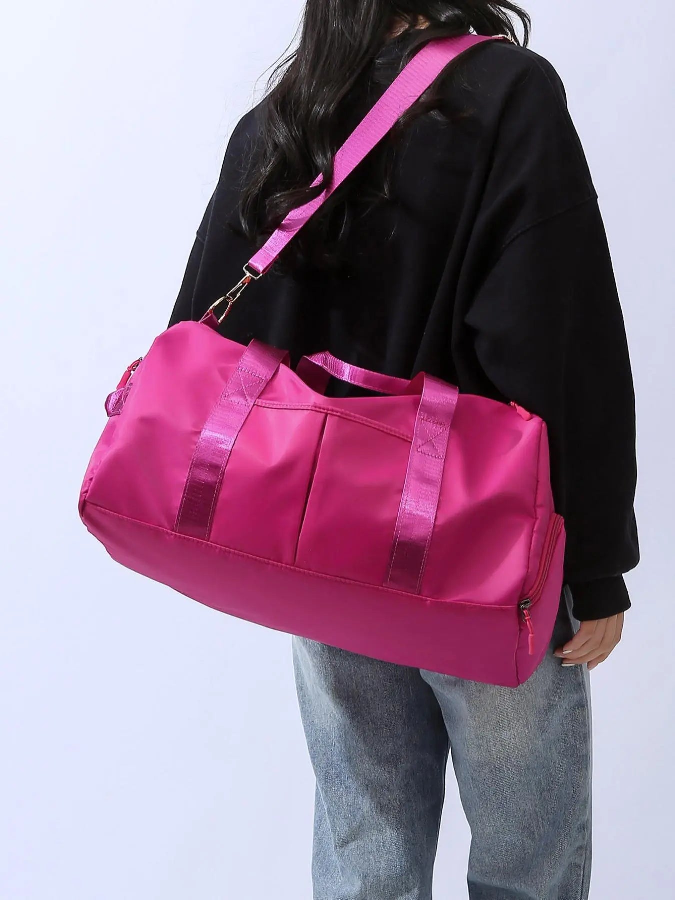 Women'S Fashion Large Capacity Travel Bag, Solid Color Letter Patch Zipper Pocket Travel Bag, Casual Lightweight Travel Bag for Gym & Short Business Trips, Durable Travel Duffels, Gym Bag, Travel Duffle Bag