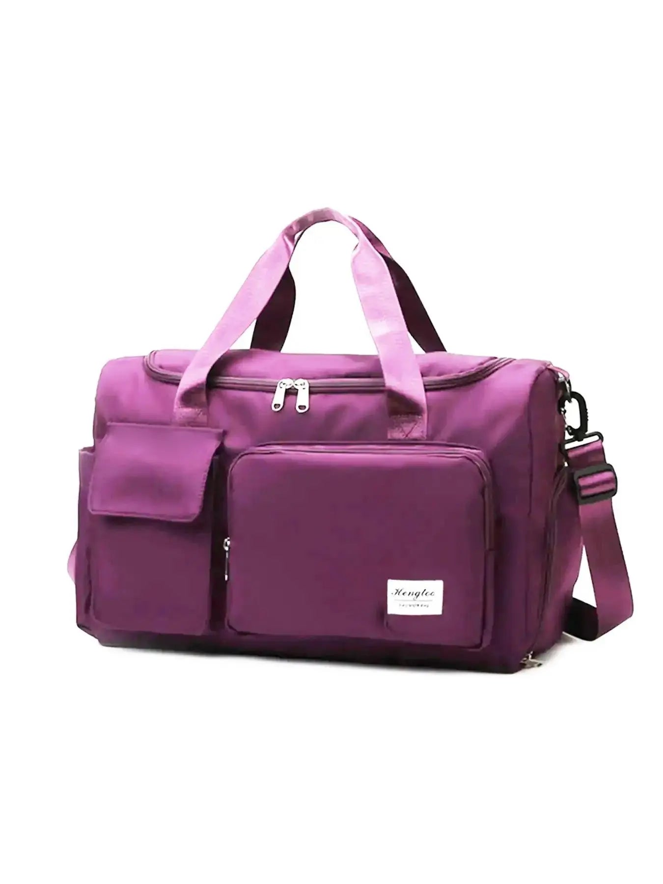 Women'S Fashion Large Capacity Travel Bag, Solid Color Letter Patch Zipper Pocket Travel Bag, Casual Lightweight Travel Bag for Gym & Short Business Trips, Durable Travel Duffels, Gym Bag, Travel Duffle Bag