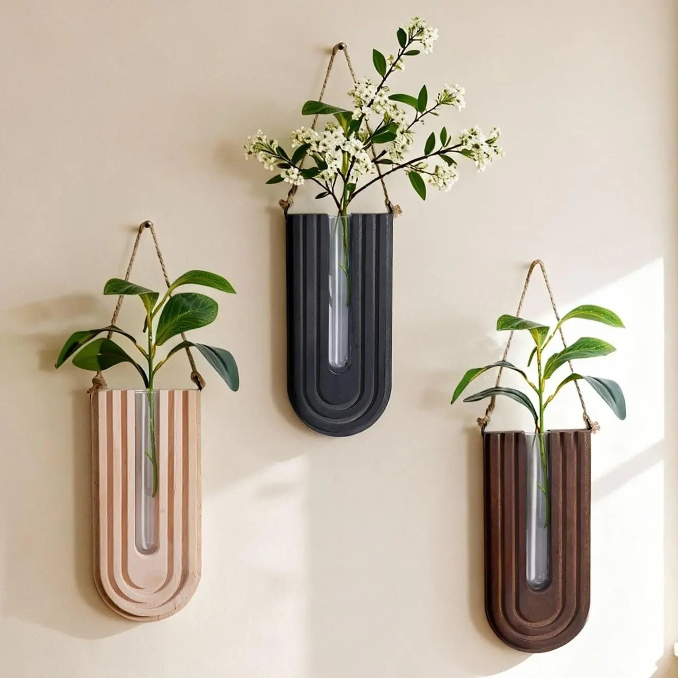 Ivydale Wooden Wall Vase Set of 2, Wall Hanging Planter Modern Farmhouse Wall Decor for Boho Wall Decor for Indoor Entryway Hallway Bathroom Living Room Dining Room