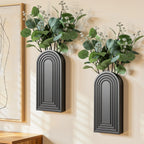 Ivydale 2 Pack Wooden Wall Vases with Fake Plants, Wall Hanging Planters Boho Modern Farmhouse Indoor for Narrow Spaces Entryway Bathroom Home Office Decoration, Brown