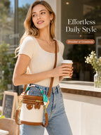 Mini Bucket Crossbody Bag for Women, Small round PU Leather Handbag with Top Handle, Versatile 2-In-1 Handheld and Crossbody Purse, Fashionable Shoulder Purse with Zipper Closure, for Everyday Casual Wear, Work, Dates and Vacation, Fashionable Bags