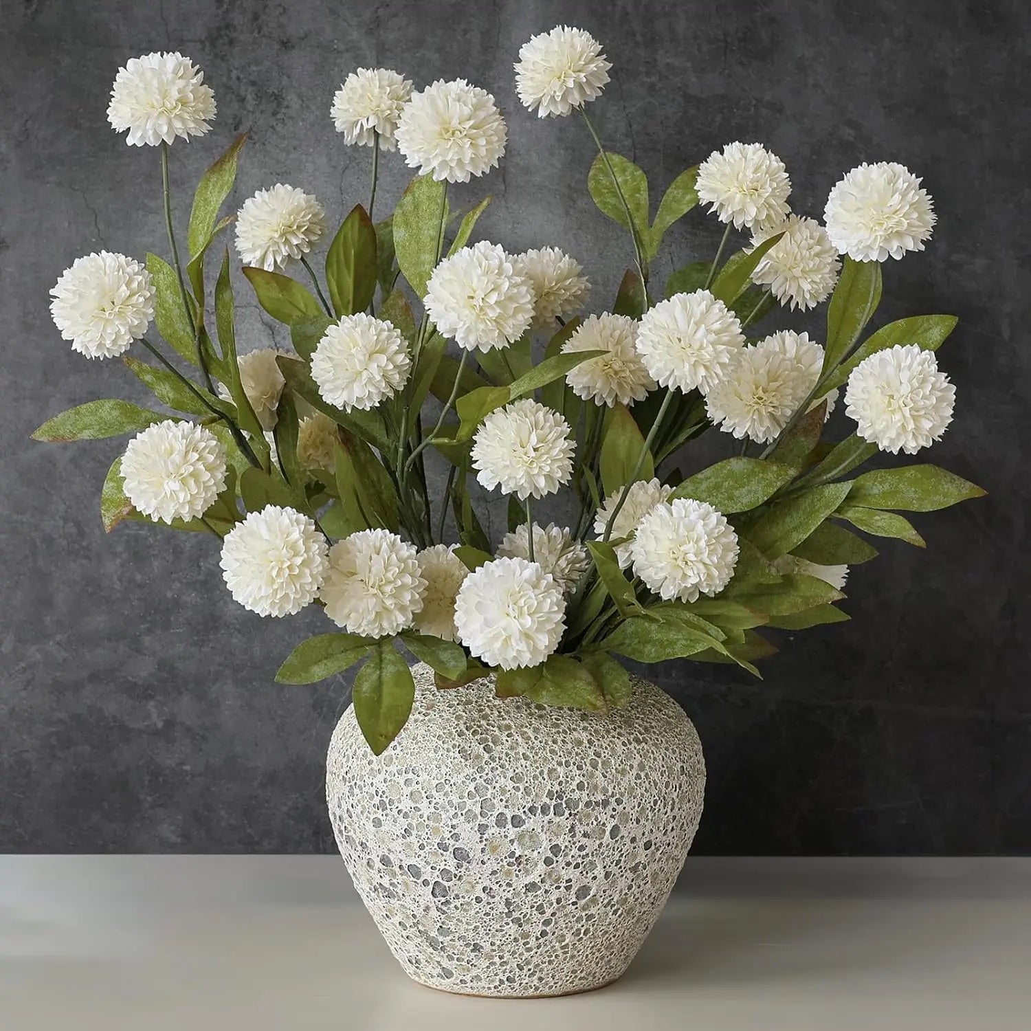 10-Pack Ultra Realistic Faux Silk Pompon Mum Artificial Flowers for Vase – Perfect DIY Bouquet, Table Centerpiece, Wedding, Home & Coffee Table Decor (Vase Not Included)