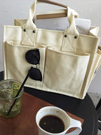 2024 Women'S Solid Color Canvas Tote Bag for School with Removable Bottom Compartment, Large Capacity Oversize Trendy Shoulder Bag for College