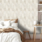 Beige Plant Pattern Peel and Stick Self-Adhesive Wallpaper - Waterproof Removable Oil-Proof | Easy to Cut Self-Adhesive Wall Sticker for Living Room, Kitchen & Bedroom Modern Decor Floral Wallpaper Peel and Stick