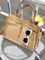 2024 Women'S Solid Color Canvas Tote Bag for School with Removable Bottom Compartment, Large Capacity Oversize Trendy Shoulder Bag for College