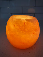 Himalayan Salt Globe Candle Holder + 4 Pure Beeswax Tea Light Candles Decor Set Hand
