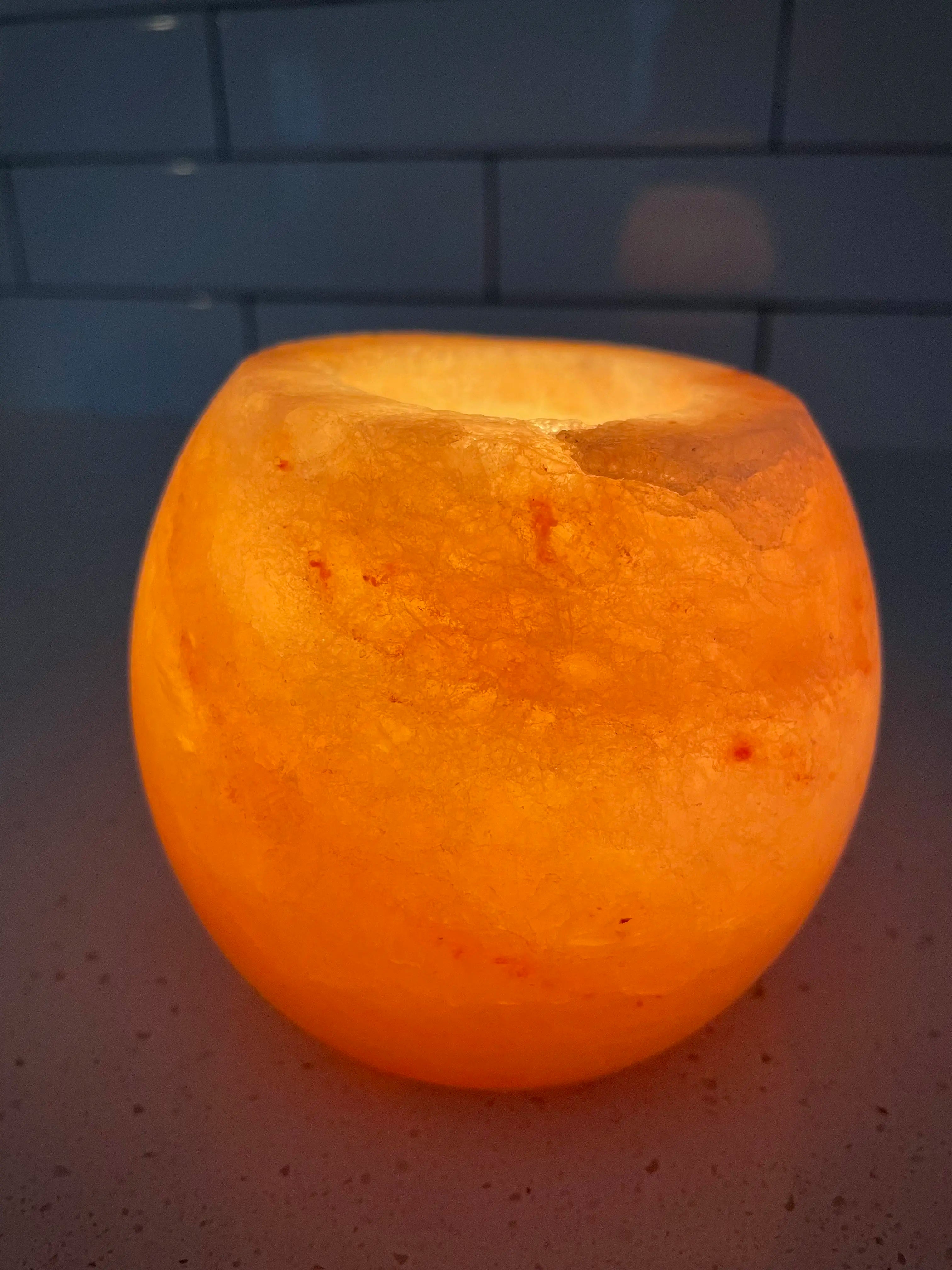 Himalayan Salt Globe Candle Holder + 4 Pure Beeswax Tea Light Candles Decor Set Hand