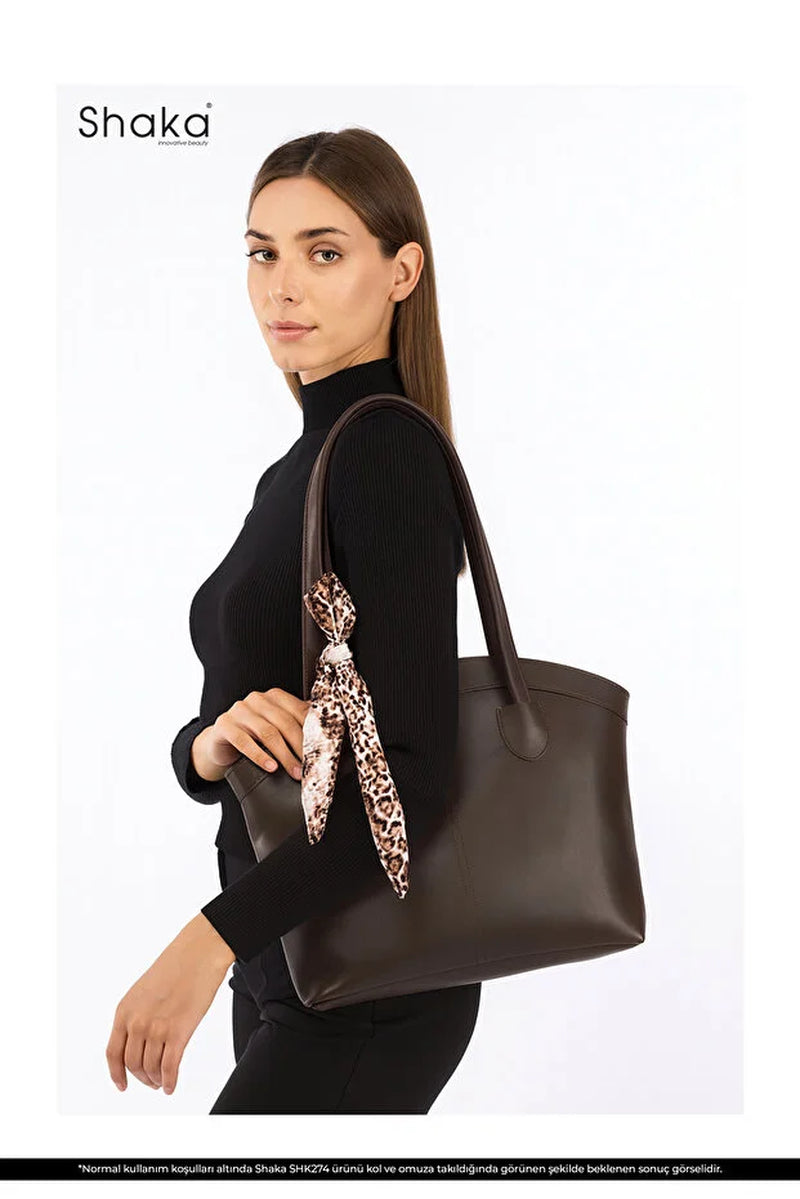 Faux Leather Zippered Shoulder Bag Single Compartment Handbag with Scarf Gift Womens Hand Shoulder Crossbody Bag Brown