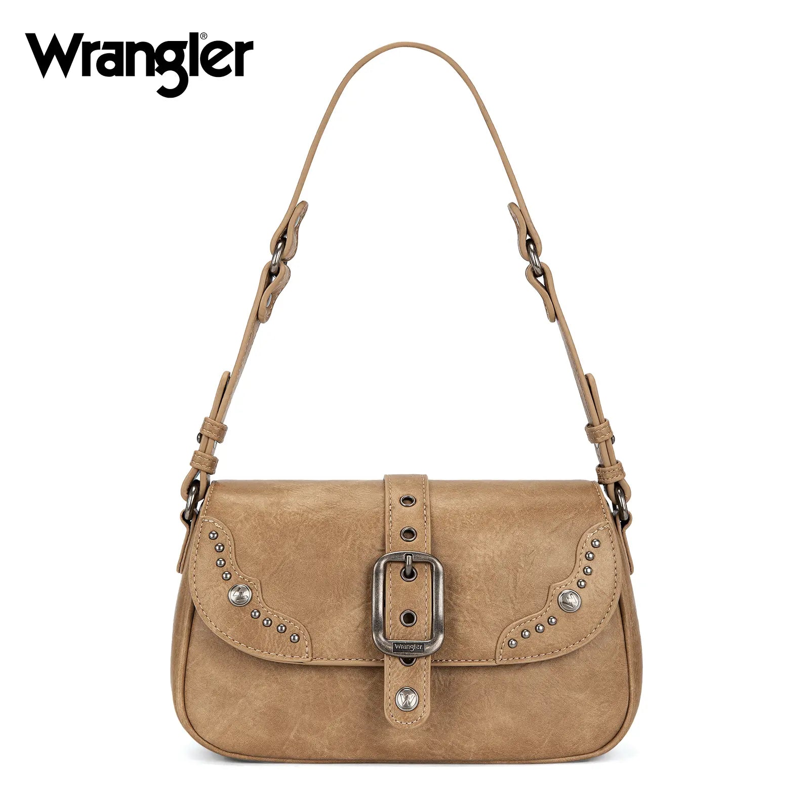 Wrangler Shoulder Bag for Women Leopard Hobo Purse Underarm Handbag with Buckle, Studs & Crossbody Strap