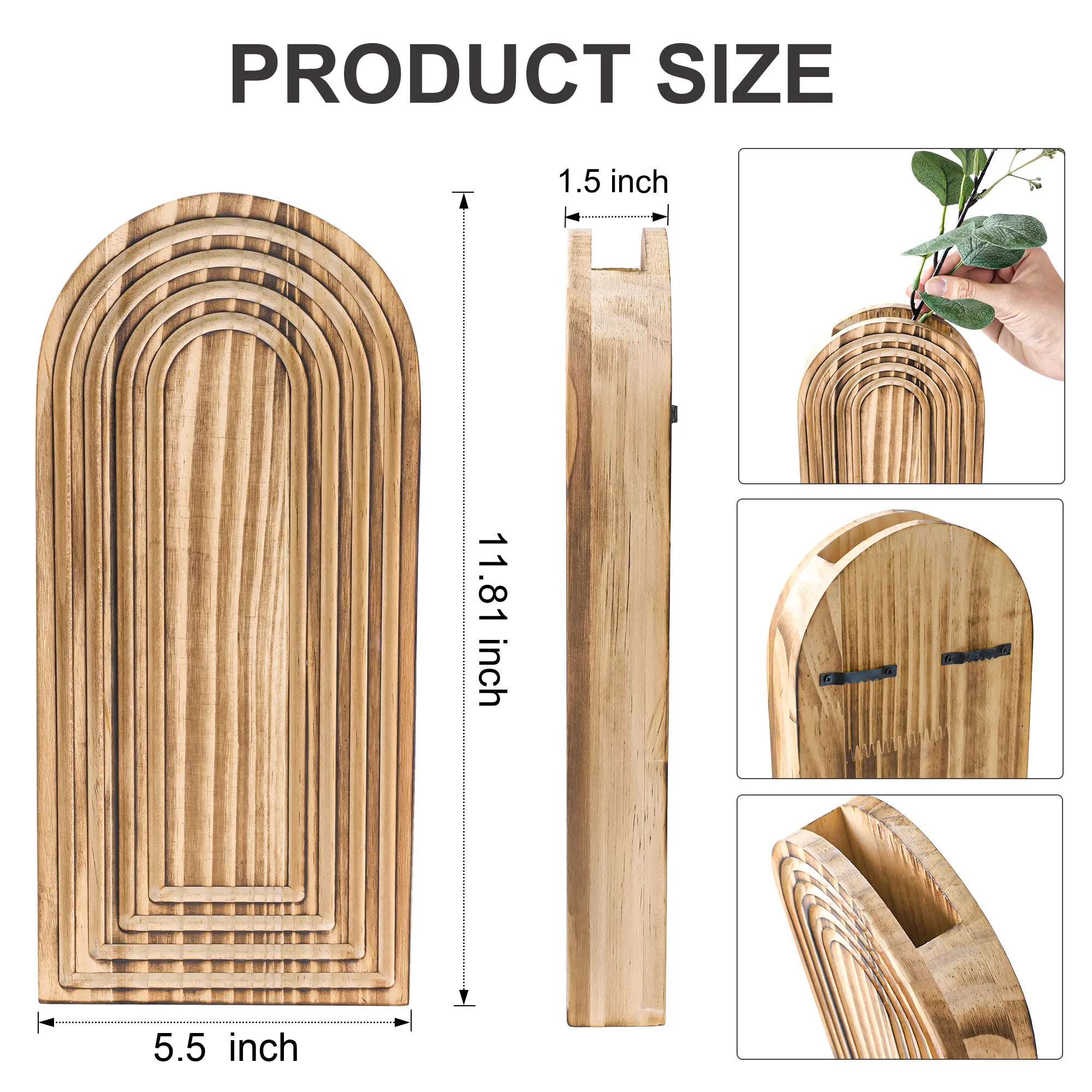 Ivydale 2 Pack Wooden Wall Vases with Fake Plants, Wall Hanging Planters Boho Modern Farmhouse Indoor for Narrow Spaces Entryway Bathroom Home Office Decoration, Brown