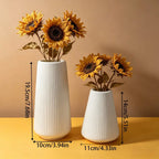 Set of 2 Matte Cream White Ribbed Plastic Vases - Unbreakable Modern Wabi-Sabi Flower Vase, Decorative Vase, Lightweight Centerpiece for Dried Pampas & Fresh Flowers, Ideal for Living Room, Bedroom, Office, Housewarming Gift, Home Decor Vase