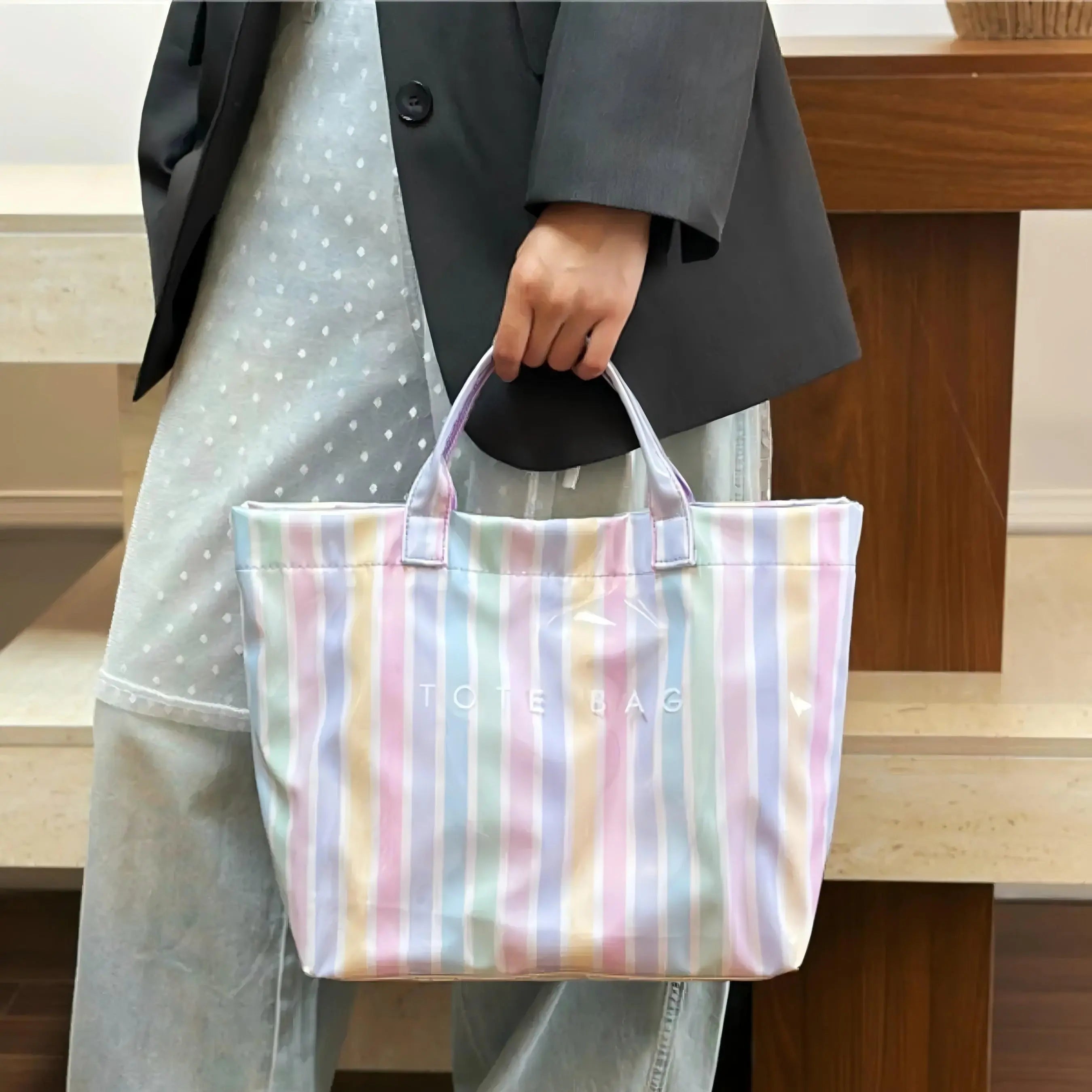 New Large Capacity Striped Handbag, Simple and Fashionable Color Block Handbag, Daily Commuting Shopping Bag, Retro and Fashionable Style Women'S Tote Bag, Fashionable Letter Design Large Homeless Bag