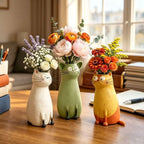 Exquisite and Quirky Little Cat Vase Home Desk Resin Decorative Piece Unique Design for Home Office Settings Lightweight Durable Material Whimsical Decor Swan Flower Arrangement White