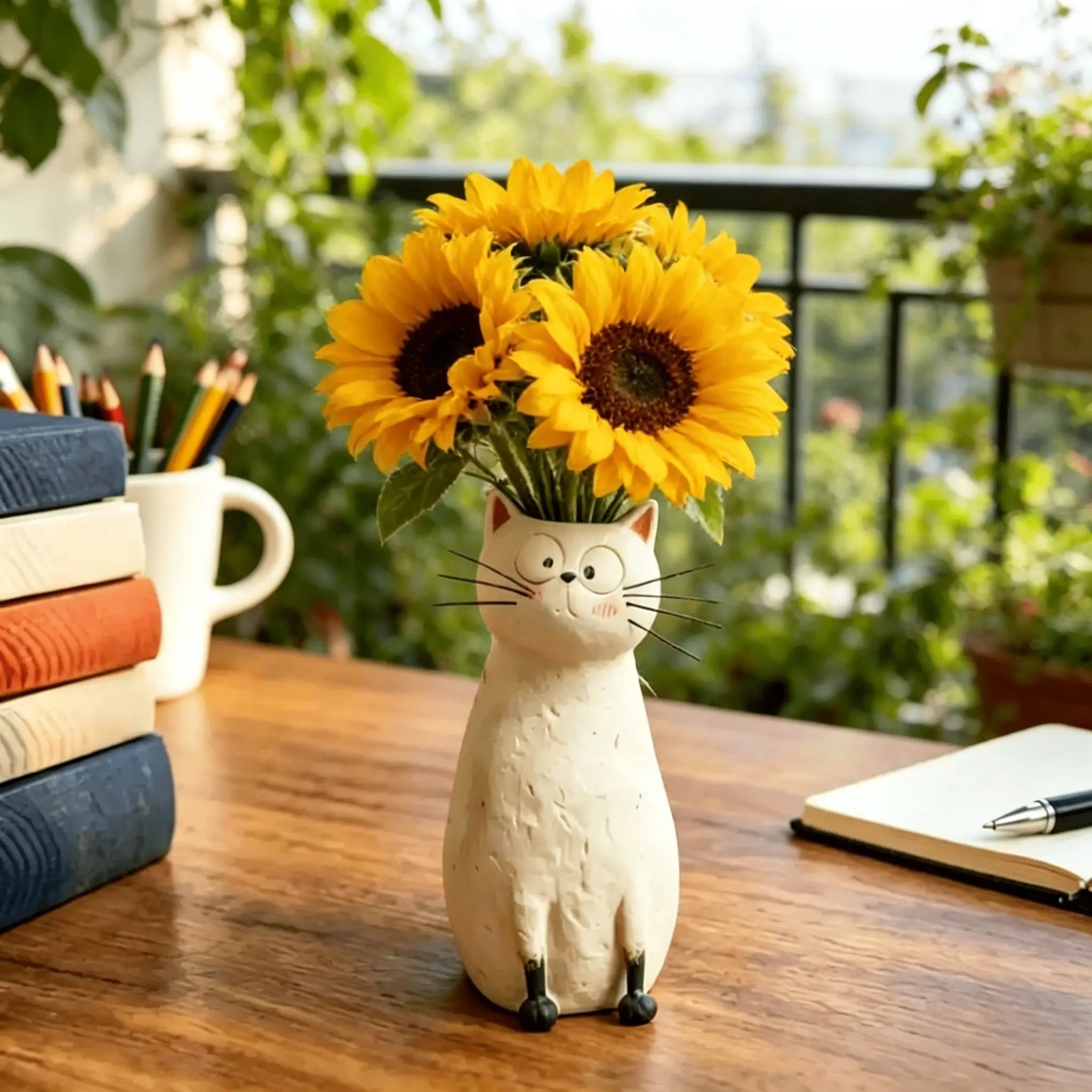 Exquisite and Quirky Little Cat Vase Home Desk Resin Decorative Piece Unique Design for Home Office Settings Lightweight Durable Material Whimsical Decor Swan Flower Arrangement White