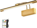 Battery Operated Picture Light for Wall 16 Inch Wireless Art Lighting Brass Painting Light Gold Dimmable Gallery Lights Rechargeable Picture Frame Light with IR Remote Control