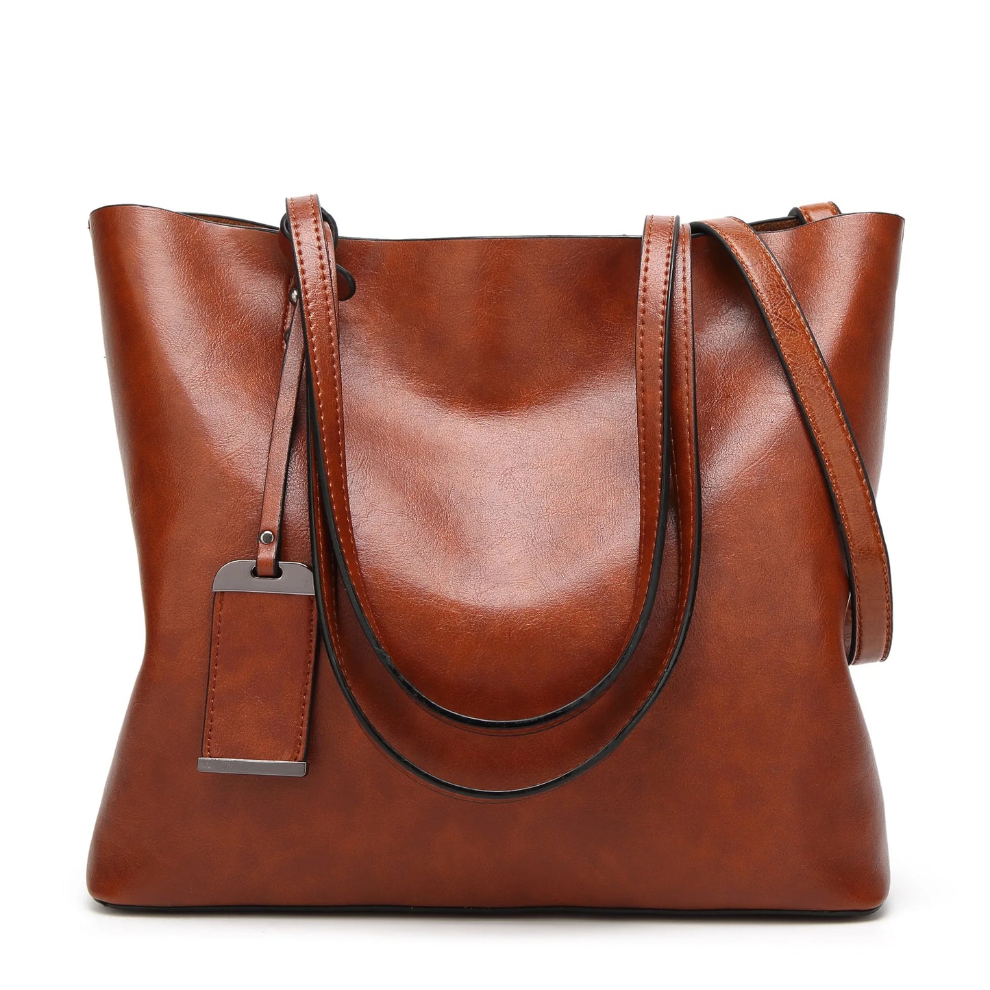 Waxing Leather Bucket Bag Simple Double Strap Handbag Shoulder Bags for Women 2024 All-Purpose Shopping Tote Sac Bolsa Feminina