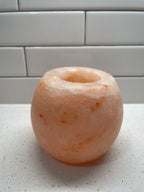 Himalayan Salt Globe Candle Holder + 4 Pure Beeswax Tea Light Candles Decor Set Hand