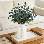 Artificial Flowers in Vase for Centerpieces: Vase with 12 Stems of Mums Kiku Flowers Eucalyptuses Faux Pom Poms Floral Arrangements for Kitchen Island Entryway Table