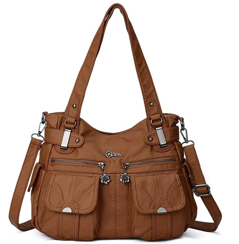Fashion Ladies Soft Leather Portable Messenger Bag Crossbody Bags for Women Zipper Pocket Soft Casual Tote