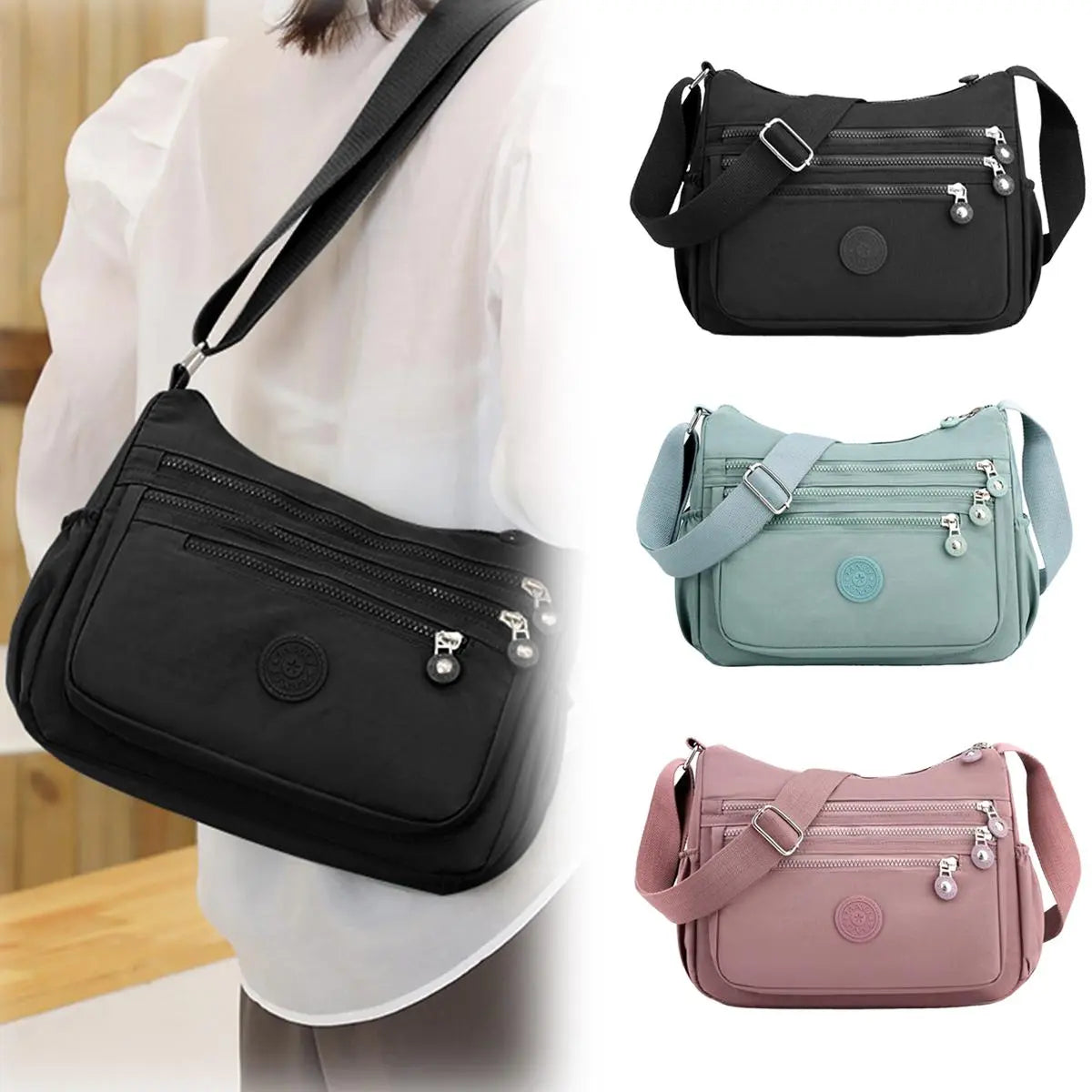 Nylon Fabric Crossbody Bag, Anti-Theftwomen'S Shoulder Bag, Multi-Layer Pocket Wallet, Solid Color Nylon Fanny Pack, Daily Commuting Nylon Bum Bag,Perfect for Mother'S Day & Valentine'S Day Gifts